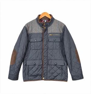 Cole Haan Men’s Small Quilted Field Jacket Herringbone Elbow Patch Heritage